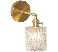 FYMLP Modern Clear Glass Wall Sconces Bathroom Vanity Wall Light Mid Century Gold Brass Wall Lamps for Bedroom Living Room Dinning Room