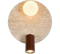 FYMLP Modern Simple Swivel Spotlight Creative Round Yellow Travertine Wall Sconce Mid Century Globe Glass Shade Wall Lamps for Bedroom Living Room Hallway