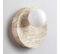 FYMLP Nordic Simple Round Wall Sconce 9.8IN Yellow Travertine Wall Light with Glass Shade Japanese Style Vintage Wall Lamps for Bedroom Reading Study Bedside