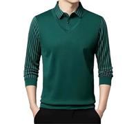 FYMLP Spring Breathable Business Casual Top Mens Lightweight Long Sleeve Polo Shirt(Green,4XL)