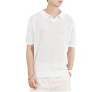 FYMLP Summer Beach Vacation Lightweight Short Sleeve Mens Casual Knit Breathable Pullover Polo Shirt(White,M)