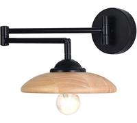 FYMLP Swing Arm Adjustable Wall Light Modern Solid Wood Wall Sconces Retro Black Iron Wall Lamps for Farmhouse Bedroom Dinning Room