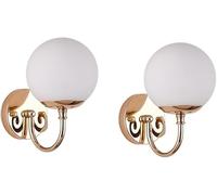 FYMLP Vanity Wall Sconce Set of 2 Nordic Simple White Globe Glass Shade Wall Lamps Modern Gold Iron Wall Mount Light for Bedroom Living Room Hallway(2PACK)