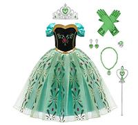 FYMNSI Disfraz Anna Niña Princesa Reinas de Nieve 2 Cosplay Carnaval Vestido con Accesorios Disfraces de Fiesta Ceremonia Navidad Fancy Dress up Costume para Chicas Verde + Accesorios 7-8 años