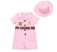 FYMNSI Disfraz de guardián del zoológico para niños, bebé, niña, niño, safari, selva, investigador, explorador, conjunto de una pieza, mono de manga corta con sombrero, Rosa., 2-3 Jahre