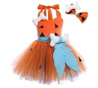 FYMNSI Disfraz de hombre de las cavernas para niñas, disfraz de niña de picapiedra para bebé, fiesta de Halloween, cosplay, piedra histórica, etapa de edad, actuación, tutú, vestido de tul, juego de
