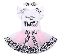 FYMNSI Disfraz de princesa para bebé, niña, vaca lechera, disfraz de 1º cumpleaños, de algodón, manga corta, con tutú, falda y diadema, juego de 3, Rosa - I'm Two, 2 Jahre