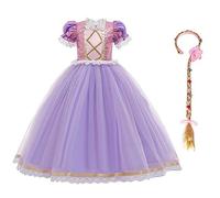 FYMNSI Disfraz infantil de princesa Rapunzel, para niña, Sofía, carnaval, cosplay, lentejuelas, tul, maxivestido, Halloween, cumpleaños, fiesta, boda, vestido de noche Lila (con peluca). 4-5 Años