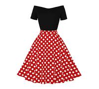 FYMNSI Rockabilly - Vestido vintage para mujer, diseño de lunares, hombros descubiertos, manga corta, línea A, vestido de fiesta de los años 50, vestido de cóctel, rojo, L
