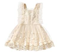 FYMNSI Vestido de bautizo para bebé, vestido de encaje, boho para recién nacidos, para sesión de fotos, disfraces, volantes, sin mangas, vestido de tul de princesa, albaricoque, 12-18 Meses