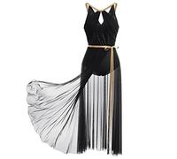 FYMNSI Vestido de danza lírico para mujer, vestido de ballet, sin mangas, maillot de lentejuelas con falda envolvente, moderno y contemporáneo, traje de baile, Negro , M