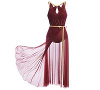 FYMNSI Vestido de danza lírico para mujer, vestido de ballet, sin mangas, maillot de lentejuelas con falda envolvente, moderno y contemporáneo, traje de baile, borgoña, L