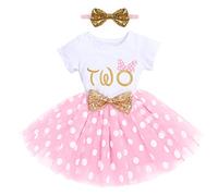 FYMNSI Vestido de fiesta de cumpleaños para bebé, de algodón, de manga corta, tutú con lentejuelas y cinta para la cabeza, juego de 2 piezas, Pink Dots - Two, 2 Años