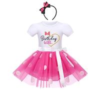 FYMNSI Vestido de fiesta de cumpleaños para bebés y niñas, manga corta, tutú, tul, con cinta para la cabeza, juego para 1-6 años, White + Rose, 6 Años