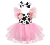 FYMNSI Vestido de niña de fresa, cereza, princesa, bautismo, festivo, cumpleaños, fiesta, 3 meses - 3 años, Vaca Rosa, 6-12 Meses