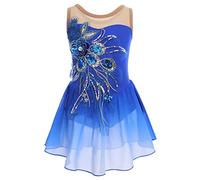 FYMNSI Vestido de patinaje artístico para niñas con lentejuelas y flores, vestido de ballet de gasa, vestido de danza sin mangas, traje de gimnasia y baile para niñas de 3 a 12 años, azul cobalto, 9