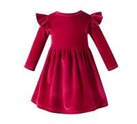 FYMNSI Vestido de terciopelo para bebé, niña, vintage, volantes, manga larga, vestido de noche, vestido de Navidad, vestido de fiesta, vestido festivo, otoño e invierno, rojo, 9-12 meses