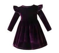FYMNSI Vestido de terciopelo para bebé, para niñas, vintage, con volantes, manga larga, vestido de noche, vestido de Navidad, vestido de fiesta, vestido festivo, otoño e invierno, Lila, 12-18 Meses