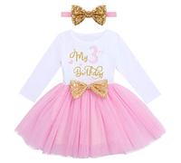 FYMNSI Vestido para bebé y niña pequeña de algodón de manga larga, con tul, estilo A, princesa, para mi 1º, 2º o 3º cumpleaños, con diadema, para fiesta, vestido de fiesta, para sesión de fotos