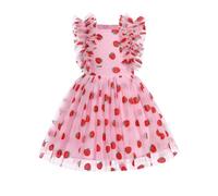 FYMNSI Vestidos Para Niñas Princesa Vestido Festivo Boda Vestido de Verano Niña Vestidos Volantes Vestido De Tul Vestido De Fiesta De Cumple, Rojo Fresa, 7-8 años