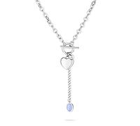 FYNCH-HATTON Collar con colgante de corazón y cabujón de acero inoxidable, 45 cm, Acero inoxidable, Ágata de encaje azul
