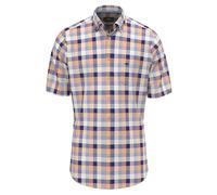Fynch Hatton Hombre Camisa Manga Corta Informal Ajuste Naranja Azul a Cuadros