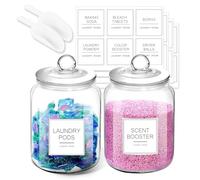 FyndraX Cápsulas de vidrio para lavandería, recipientes herméticos de medio galón con cuchara y etiquetas para organización y almacenamiento, detergentes en polvo, soporte para cuentas potenciadoras