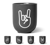 FYNGERS | ROCK 'N' ROLL, POMMESGABEL | Taza con signo de mano | Gris | Taza de porcelana mate | Taza de café perfecta o taza de té | Super regalo (Rock 'n' Roll)