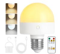 Fynokst Bombillas recargables con cronómetro y control remoto, bombillas de fotobatería ajustables, bombillas LED de carga E27, lámparas de cableado no duro con 3 temperaturas de color, 1 paquetes