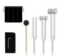 Fynokst Juego De Diapasones - DiapasóN Para Sanar 128 Hz, 256 Hz, 512 Hz, Con Martillo De Silicona Y Funda, Juego De Herramientas De Terapia De SanacióN De Sonido, Para MeditacióN Y Terapia