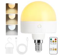 Fynokst USB-C Rechargeable Bulb with Remote Control, 3 Colours, Dimmable E14 LED Bulb with Battery, 5W Touch Control Battery Bulb with Timing Function, Emergency Light with Magnetic, Pack of 1