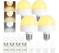 Fynokst USB-C Rechargeable Bulb with Remote Control, 3 Colours, Dimmable E27 LED Bulb with Battery, 5W Touch Control Battery Bulb with Timing Function, Emergency Light with Magnetic, Pack of 4