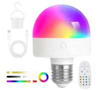 Fynokst Wiederaufladbare Glühbirne mit Fernbedienung, E27 Dimmbare RGB Farben LED Glühbirne mit Batterie, 6W Touch Control Akku Glühbirne Mit Timing-funktion, mit 3 Farbtemperaturen + 12 RGB 1 Pack