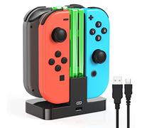 FYOUNG 4 en 1 LED JoyCon Cargador para Nintendo Switch con cavo Tipo c-Negro
