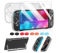 FYOUNG Funda Protectora y Protector de Pantalla para Nintendo Switch 2 (2025), Paquete de Accesorios 3 en 1 para Switch 2, Carcasa de policarbonato Duro Transparente, 2 películas de Vidrio, 8 agarres