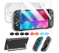 FYOUNG Funda protectora y protector de pantalla para Nintendo Switch 2 (2025), paquete de accesorios 3 en 1 para Switch 2, carcasa de policarbonato duro transparente, 2 películas de vidrio, 8