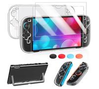 FYOUNG Funda protectora y protector de pantalla para Nintendo Switch 2 - Paquete de accesorios 3 en 1 para Switch 2025 - Carcasa rígida de policarbonato transparente, 2 películas de vidrio, 4 agarres