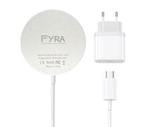 Fyra-Cargador inalámbrico Compatible con iPhone magnético de 15W15/15 Pro/15 Pro Max/14/13/12. Cable de Carga a USB-C. Adaptador Type C a USB. (Blanco, Sin Adaptador)