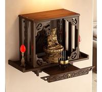 FYRDTNG Montaje en Pared Sobremesa Altar Budista Armario de Altar Doméstico Templo Pooja Mandir Mesa de Altar Estante para Meditación Butsudan Bandeja Extraíble(Wall-Mounted with Cabinet,Large)