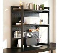 FYRDTNG Soporte Monitor Escritorio con Panel Perforado, Elevador Estantería de Metal para Setup Gaming, Organizador de Mesa con 30cm Profundidad para Dormitorio(Black-2-Tier,100cm/39.3in)