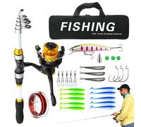 Fyrdyn Combo De Cañas Y Carretes De | Equipo Telescópico con De Transporte | Juego De Cañas De - para Muelle Mar Lago Río Estanque Orilla Agua Salada Agua Dulce Hielo Surf