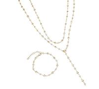 Fyrdyn Conjunto de Collar y Pulsera - Colgante Corazón Calado Acabado Dorado Con Capas Superpuestas,Set de Joyería Collar Largo con Colgante Corazón,Para, Bodas, Viajes, Regalos Especiales