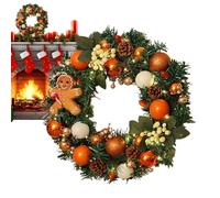 Fyrdyn Corona De Navidad para Exterior,40 Cm Corona Artificial De Jengibre con Luces | Decoración Invierno Fiestas Interior Exterior Entrada Ventana Chimenea