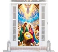 Fyrdyn Cubierta para Puerta De Navidad,Belen Religioso de Tela para Decoración del Hogar | Decoración De Puerta Navideña | para Jesus En Oficinas Hogar Escuela Porche Tienda