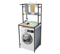 Fyssnn Estantería para lavadora, armario para lavadora y secadora, estantería para inodoro, ahorra espacio, organizador de baño con 3 estantes (negro y madera)