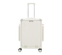 Fyssnn Maleta de aluminio con apertura frontal de 20/24 pulgadas, ligera y rígida, tamaño mediano, maleta de mano para viajes en avión y negocios, ruedas silenciosas de 360°, cerradura TSA, Blanco, 24