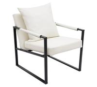 Fyssnn Sillón de relax de piel sintética de 1 plaza, sofá acolchado con reposabrazos, respaldo y cojín, silla de oficina para salón, oficina y rincón de lectura (blanco)