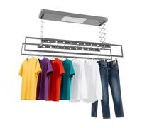 Fyssnn Tendedero eléctrico extensible con iluminación LED y mando a distancia, montaje en techo, torre de ropa, secadora de techo para balcón, hotel, interior y exterior (gris)