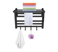 Fyssnn Toallero eléctrico, secador de toallas con 4 ganchos y pantalla LED, soporte de pared para toallas, calentador de toallas para baño o hotel, 55 x 40 cm (negro)