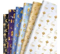 FYSUIMU 12 hojas de papel de regalo Eid Mubarak, no rollo, papel de regalo de 6 colores, plegado, plano, dorado, mezquita, luna, estrella, papel de manualidades para suministros de fiesta musulmana de